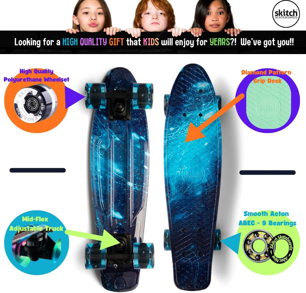 Complete Skateboard Gift Set for All Ages with 22 Inch Mini Cruiser Board + Skateboard Backpack + Skate Tool + Tote Bag