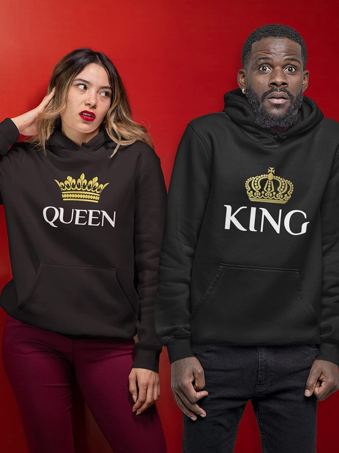 King and Queen Valentines Day Outfit His and Hers Matching Hoodies for Couples