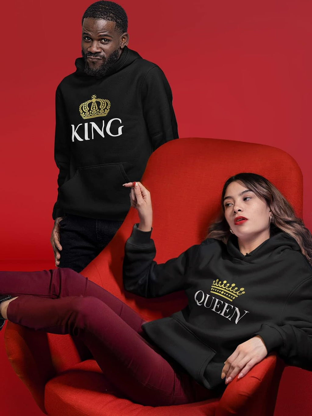 King and Queen Valentines Day Outfit His and Hers Matching Hoodies for Couples